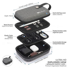 BonKaso Tech Organizer Pouch Hard Shell – Travel Electronics Accessories Case for Charger, USB Cable, Power Bank, Earphones & Hard Drive | Compact EVA Storage Bag – Black & Blue