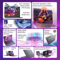 Lenovo IdeaPad Slim 3 Intel Core Ultra 7 355 Next-Gen AI PC (16GB RAM/512GB SSD/15.3" (38.86cm)/WUXGA IPS/Copilot+ PC/Windows 11/MSO 365 Basic+Office 2024/Backlit Keyboard/Grey/1.6Kg), 83UR009PIN