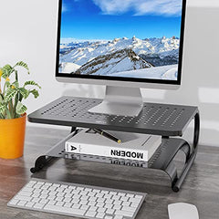 WALI Dual Monitor Stand for Desk, Desk Monitor Riser 3 Height Adjustable, Laptop Riser with Airflow Vents, Desk Organizer for Computer, Laptop, Printer, Notebook (STT003-2), 2 Pack, Black
