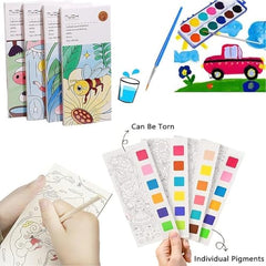 GLUN® Pack of 12 Children's Cartoon Water Magic Painting Book with Water-Based Marker, Different Magical Scenes