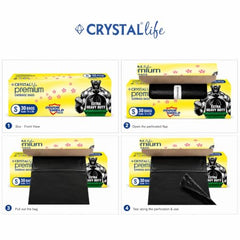 Crystal Scented Garbage Bags Black, Medium 19x22 Inches, 120 Bags | Jasmine Scented, 30 Pcs/Roll x 4, Tie-String, Wet & Dry Waste