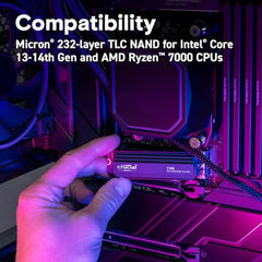 Crucial® T705 2TB PCIe Gen5 NVMe M.2 SSD with heatsink