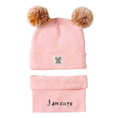 SYGA Baby Knit Hat Scarf Set Toddler Girls Boys Winter Pom Pom Beanie Cap Neck Warmer Beige
