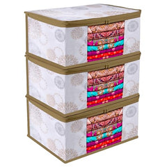 Kuber Industries Clothes Organizer For Wardrobe (Pack of 3 Each) 2-in-1 Combo Storage Organizer For Saree and Blouse - Dress Organizer For Wardrobe - Saree Covers With Zip (Maroon)