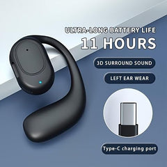 4BT Bluetooth Wireless Earpiece, Single Left Ear Earbud, 30 Hours Playtime, Open Ear, for iOS and Android, Sport Headset for Running, Driving, Cycling, Office (Black)