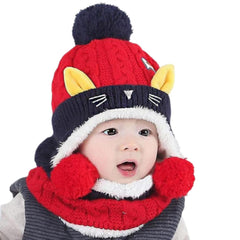 SYGA Winter Cap Ear Proction Beanie Knitted Pompom Baby Cap 2-5 Year Kids Cap Red