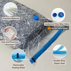 25 Pack Vacuum Storage Bags, Compression Space Saver Bags for Comforters, Blankets and Clothes, Durable Seal, Puncture Resistant, Safe Poly Material, Preserves and Protects, Hand Pump Included