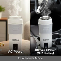 Elecmaa 2 in 1 Car Electric Kettle & Bottle 400ml, Pink | For office, car, home and travel, Ideal for Homes (220v) & Car, office 12-24V DC, 4 Temp & Digital Touch Ctrl