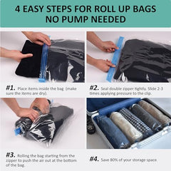 16 Travel Compression Bags Vacuum Packing, Roll Up Travel Space Saver Bags for Luggage, Cruise Ship Essentials (6 Large Roll/6 Medium Roll/4 Small Roll)