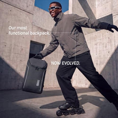 MOKOBARA Transit Backpack | Fits Laptop Up To 16 Inch, 30L Capacity, Water-Resistant Polyester, Vegan Leather Trims | Money Moves, Black