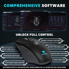 EvoFox Banshee 2 Tri-Mode Wireless Gaming Mouse (2X BT, 2.4G & Wired), PixArt 3311 Sensor, 1000Hz Polling Rate, 12,000 DPI, LCD Display, 6 Programmable Buttons, Software Support, Onboard Memory-Black