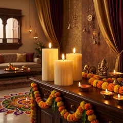 CAVY LED Glass Pillar Candles Light with Acrylic Fiber Glass | Flameless Smokeless Decorative LED Candles Faux Dancing Wicks | Perfect for Diwali Decoration, Home Decor, Gifting, Wedding (Set of 5)