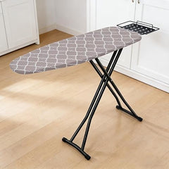 STEFFAN Heavy Duty Vertical Ironing Board, Foldable, 19 mm Metal Bracket, Adjustable Height, Pure Cotton Cover, Lattice Design | Clothes Iron Table| Home Laundry Accessory | 111x30 cm, Pink