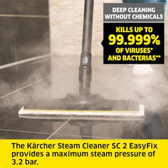 KARCHER SC 2 EasyFix Steam Cleaner, 1500W, 3.2 Bar Pressure, 1200L Steam/L Water, Chemical Free Cleaning, Removes 99.99% Viruses & Bacteria, EasyFix Floor Kit, Ideal for Home Use, German Tech, White