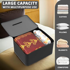 Kuber Industries Pack of 3 Storage Bag | Clothes Storage Bag | Rexine Underbed Storage Bag | Wardrobe Organizer for Blanket-Comforters | Foldable Attachi Bag | Black Patti | Large | Grey