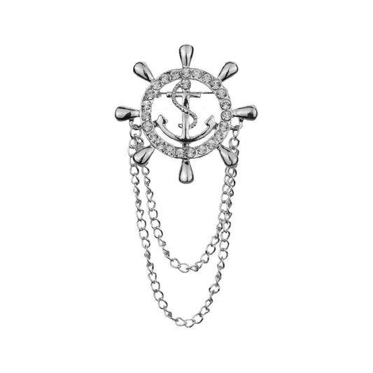 SYGA Men's & Women Suit Shirt Stud Lapel Pin Chain Tassel Brooch Pin with Silver Rudder Crystal Chain