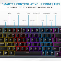 EvoFox Katana X2 TKL Gaming Mechanical Keyboards Wireless โTri-Mode (BT/2.4G/Wired), Silent Red Switches, 1000Hz Polling Rate, Vivid and Dynamic Backlighting, 4000mAh Battery,Volume Knob (Black)