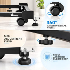 HOMESIDE Adjustable Washing Machine Stand with Wheels upto 170 kg Capacity | Heavy Duty Metal Trolley for 5-12 kg Top & Front Load Machines, Anti-Vibration Pads | Universal Fridge, Cooler Stand - Black