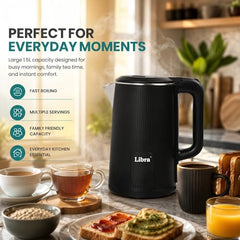 Libra Electric Kettle 1.8 Litre, Stainless Steel Inner Hot Water Kettle