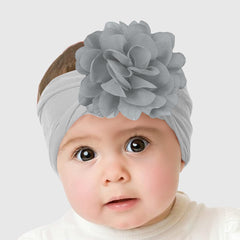 SYGA PACK OF 3 Headbands Nylon Flower Soft Stretchable Hairband for Newborn Infant Toddler Kids For 0-3 Year (MediumPink-Beige Yellow-Turquoise)