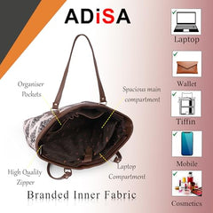 ADISA Women's Office Laptop Handbag Large Printed Shoulder Bag (ADW4087-BLA-ORA)