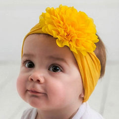 SYGA PACK OF 3 Headbands Nylon Flower Soft Stretchable Hairband for Newborn Infant Toddler Kids For 0-3 Year (MediumPink-Beige Yellow-Turquoise)