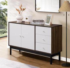 DeckUp Sage Engineered Wood Sideboard/Buffet Counter/Storage Unit (Walnut & White, Matte Finish)