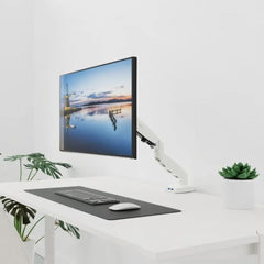 UNIQ MOUNTS Heavy Duty Premium 13''-32'' Gas Spring Assisted Single Monitor Arm, Heavy Duty Desk Stand,180° Swivel, 360° Rotation,+90°-85° Tilt VESA 100x100, 9kg Capacity Load (White)