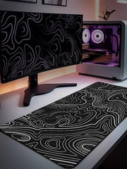 White Topographical XXL Gaming Deskmat 900x450mm – Extended Mousepad for PC