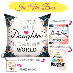 Gift for Daughter Birthday Special Birthday for Daughter Printed Cushion 12 inch X 12 inch + Micro Fiber Filler + Keychian + Magnet Girls Pillow Daughters Day for Daughter and Girls -10A (Color-7)