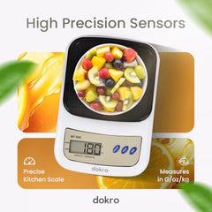 Dokro Digital Weighing Scale for Kitchen(LCD, Green), Kitchen Scale with High-Precision Sensors, TARE Function, 1g-10kg Range, with 2 AAA Batteries | Portable Food weight scale for home, baking, diet