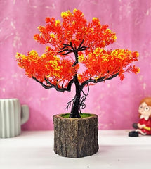 Dekorly Small Artificial Bonsai Tree Fake Plant Potted House Plants Japanese Pine Bonsai Plant Faux Bonsai for Home Indoor Decoration Office (Wooden Potted Plants, Design-G)