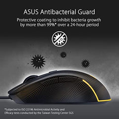 ASUS TUF Gaming M3 Gen II Gaming Mouse, Wired, 59g Lightweight, IP56 dust & Water Resistance, Antibacterial Guard, 8K DPI Optical Sensor, 6 Programmable Buttons, Teflon Mouse feet, Black