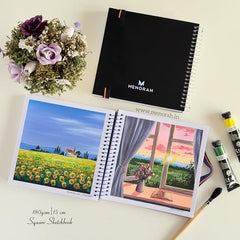 MENORAH - Artist Square Sketch Book - 180 GSM - Square Drawing Book - (100 Pages/50 Sheets) - Hard Metal Spiral Bound - (15.0 cm x 15.0 cm) - Pink