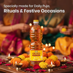 Om Shanthi POOJA MADE PURE Cycle Pure Om Shanthi Puja Oil, Blend Of 5 Puja Oils With Jasmine Fragrance for Daily Puja, Festivals - Pack Of 2 (1 litre per Pack)