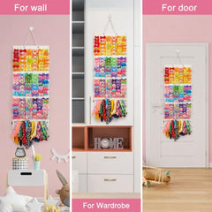 HASTHIP Hair Clip Organizer, 3-Layer Wall Hanging, Large Capacity, Pink
