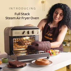 NESTER Full Stack Steamlock™ SS430 Stainless Steel Air Fryer Oven 16L | 2000 W Steam + Air Fry | Multi-Function-Air Fryer, Reheat, Bake, Toast | Adjustable Temperature & Timer - Dalgona Brown