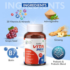 Fytika Vita 365-120 Tablets (Pack of 2) | Multivitamin For Men and Women | With Ashwagandha, Ginseng, Probiotics & Prebiotics and Biotin| Enhances Energy, Stamina, Immunity and Digestion