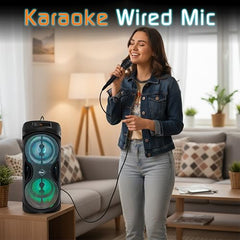 Target TT-BSM-444 Dual 4-inch Driver, Portable Rechargeable Bluetooth Speaker with RGB Light, Wired Karaoke Mic, TF Card, USB, AUX, C Type Charging Port, 50W, Black