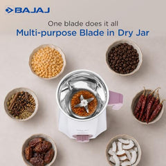 Bajaj GX-1 Mixer Grinder 500W | Superior Mixie For Kitchen | 2-In-1 For Dry Grinding | Blade Function With Titan Motor | 3 Stainless Steel Mixer Jars | 1 Year Product Warranty By Bajaj 【Blue】