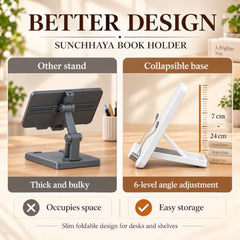 Sunchhaya Acrylic Book Stand for Reading – Clear Adjustable Book Holder with 360° Rotating Base, Foldable Reading Stand for Desk, Cookbook, Tablet & Laptop Stand, Height & Angle Adjustable (R22H)