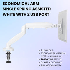 UNIQ MOUNTS Heavy Duty Premium 13''-32'' Gas Spring Assisted Single Monitor Arm, Heavy Duty Desk Stand,180° Swivel, 360° Rotation,+90°-85° Tilt VESA 100x100, 9kg Capacity Load (White)