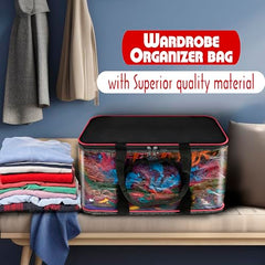 SNDIA 2 Pack 33L Transparent Clothes Storage Bags | Underbed Storage | Moisture Proof , Clothes Organizer for Lehengas, Dresses & Wardrobe Storage with Strong Zipper (RedBlack, 39x34x21cm)