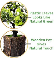 Dekorly Small Artificial Bonsai Tree Fake Plant Potted House Plants Japanese Pine Bonsai Plant Faux Bonsai for Home Indoor Decoration Office (Wooden Potted Plants, Design-G)