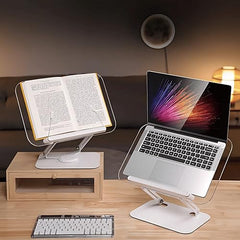 Sunchhaya Acrylic Book Stand for Reading – Clear Adjustable Book Holder with 360° Rotating Base, Foldable Reading Stand for Desk, Cookbook, Tablet & Laptop Stand, Height & Angle Adjustable (R22H)