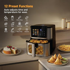 KENT Digital Air Fryer 5L | 1400W | Bake, Grill & Roast | Up to 80% Less Oil Usage | 8 Preset Menu | Rapid Heat Circulation | Digital Display & Touch Control Panel | Glass Window with in built Light