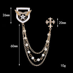 SYGA Men's & women Suit Shirt Stud Lapel Pin Chain Tassel Brooch Pin with Crystal Chain(Golden white)