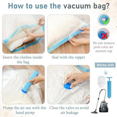 eumqestoer Vacuum Bags|Clothes Storage Bag with Hand Pump|Set of 5|1 Jumbo,2 Large,2 Medium |Reusable Space Saver|Airtight Ziplock Compression for Travel-Clothing-Comforters-Blankets & Bedding