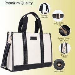 Womanix Canvas Laptop Tote Bag,14 inch Laptop Bag, Black Shoulder Bag, Casual Briefcase, Tote Bag For Women, Travel, Office, College