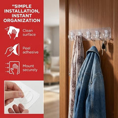 SIGNAMIO 6 Hook Shelf Adhesive Strip Wall Hanging Sticky Hook Black